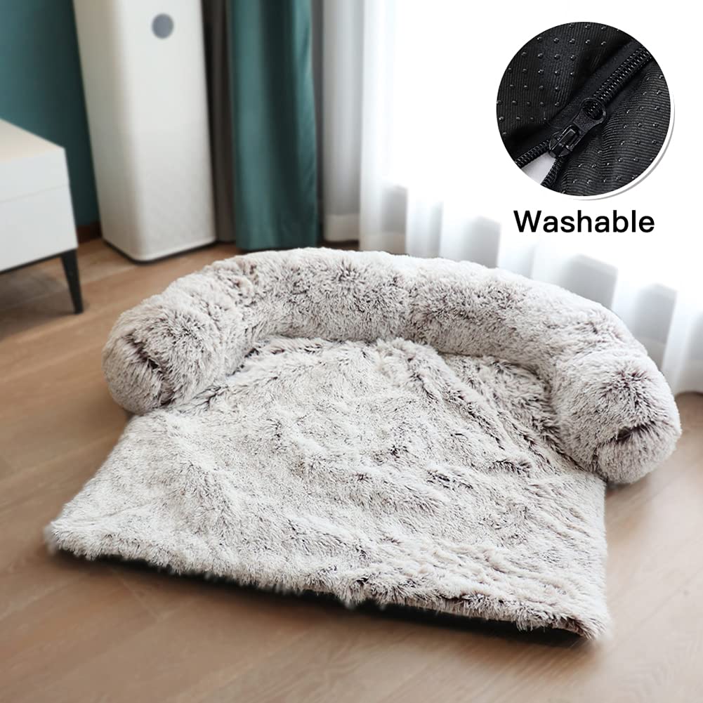 Calming Dog Bed Fluffy Plush Dog Mat for Furniture Protector with Removable  Washable Cover for Large Medium Small Dogs and Cats (Large, Light Grey)